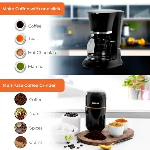 GEEPAS 1.5L Filter Coffee Machine & Coffee Grinder 80g Capacity Combo Set, Black