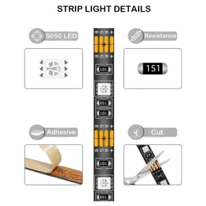 5m Waterproof Smart RGB LED Strip Lights - USB-Powered - Bluetooth and Remote-Controlled