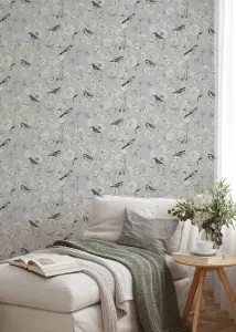 Muriva Grey Floral 3D effect Patterned Wallpaper