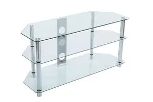 Clear Glass TV Stand 125cm wide Chrome Leg for 32 39 40 42 49 50 55 inch 4K Smart TV Screens