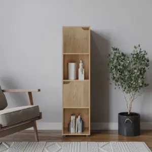 URBNLIVING 119cm Height 4 Cubes Oak Wooden Bookcase Shelving Display Shelf Oak Door Storage Unit