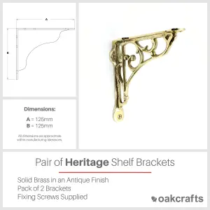 Pair of Antique Brass Heritage Shelf Brackets - 125mm x 125mm