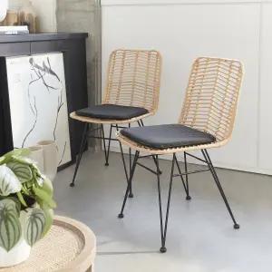 sweeek. Pair of high-backed rattan dining chairs Cahya Black 57x44x84 cm