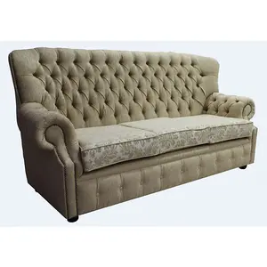 Chesterfield 3 Seater Cadiz Mink Fabric Sofa Bespoke In Monks Style