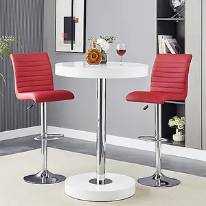 Furniture In Fashion Havana White High Gloss Bar Table With 2 Ripple Bordeaux Stools