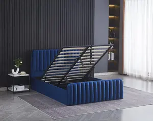 Ottoman Storage Bed blue 4ft Double velvet bed gas lift up Storage Bed and 1 Mattress bedroom furniture