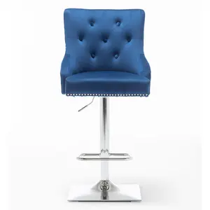 Portland Swivel Upholstered Adjustable Height Counter Stool with Metal Frame Blue