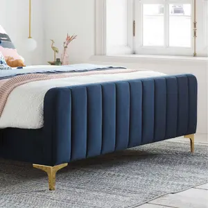 King Size Bed Frame Navy Birlea Charles Midnight Blue Fabric 5FT 150cm