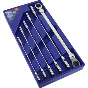 6-Piece Extra Long Flexible Head Ratchet Ring Spanner Set - Metric 12 Point