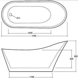 Luxury 1700mm White Modern Slipper Bath