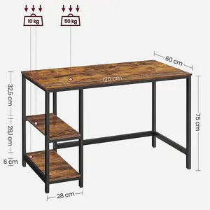 VASAGLE Computer Desk Industrial Design PC 2 Shelves on Right or Left Side Work Table for Office Living Room Lightweight Mounted