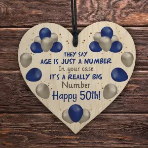 Red Ocean Birthday Gifts For 50th Birthday Wooden Heart Hilarious 50th Birthday Gifts For Women Men Mum Dad Nan Grandad Funny