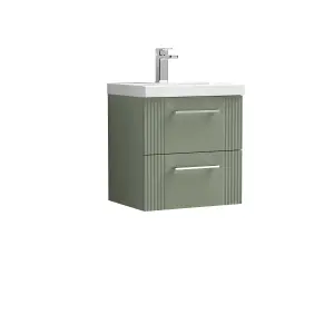 Retro 2 Drawer Wall Hung Vanity Unit with Thin-Edge 1 Tap Hole Ceramic Basin - 500mm - Satin Green - Balterley