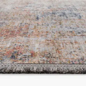 Beige Multicolour Distressed Bordered Soft Fringed Runner Rug 60x240cm