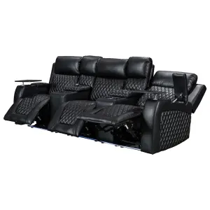 Venice Series One Black Leather Aire 2 Piece Electric Cinema Sofa