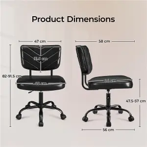 Yaheetech Faux Leather Armless Office Chair with Wheels - Black