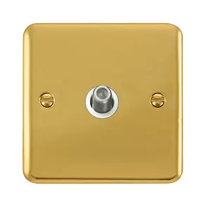 Curved Polished Brass Satellite Socket 1 Gang - White Trim - SE Home