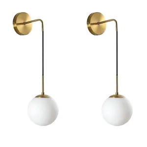 Wall Sconces Wall Lighting Indoor Wall Lamp with White Hanging Globe Glass Shade Gold E27