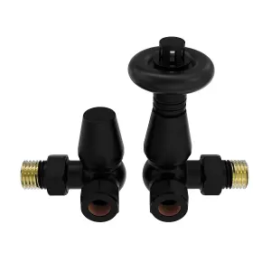 Rinse Bathrooms 15mm Traditional TRV Thermostatic Corner Radiator Valve with Lockshield Valve Black