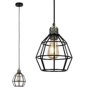 ValueLights Angus Antique Brass Ceiling Pendant Light Fitting with Black Wire Cage Shade