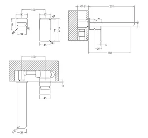 Square Wall Mount 2 Tap Hole Basin Mixer Tap Chrome