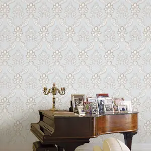 Galerie Opulence Grey Luxury Italian Damask Embossed Wallpaper