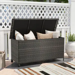 Costway Rattan Deck Box 320L Indoor Outdoor Wicker Storage Container w/Wheels