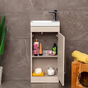 Novela 400mm Floorstanding Cloakroom Vanity Unit in Light Wood