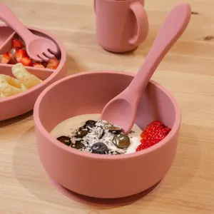 Tiny Dining - Baby Silicone Suction Bowl with Lid - Dusty Rose