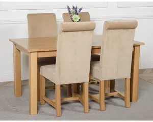 Oslo 150 x 90 cm Medium Oak Dining Table and 4 Chairs Dining Set with Washington Beige Fabric Chairs