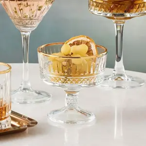 Queensway Home & Dining 10cm Diameter 2 Pcs Glass Dessert Bowls Ice Cream Fruit Cocktail Pudding Footed Dessert Cups