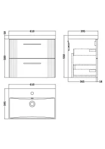 Retro 2 Drawer Wall Hung Vanity Unit with Thin-Edge 1 Tap Hole Ceramic Basin - 600mm - Satin Soft Black - Balterley