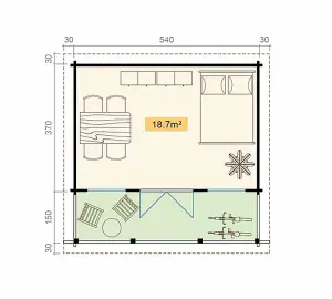 Staffordshire 2-Log Cabin, Wooden Garden Room, Timber Summerhouse, Home Office - L600 x W580 x H244.8 cm