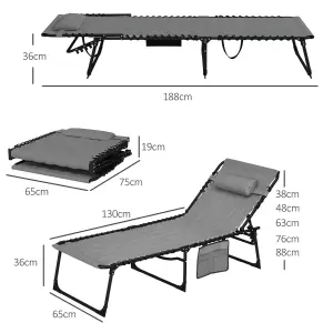 Outsunny Foldable Sun Lounger Set, 2 Pieces Sun Lounger w/ Padded Seat Grey