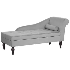 Velvet Chaise Lounge with Storage Light Grey PESSAC II