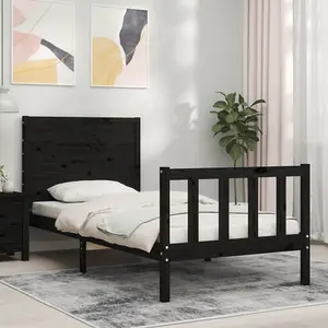 Berkfield Bed Frame with Headboard Black Single Solid Wood