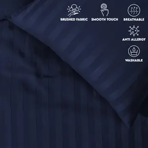 Renze Microfiber 250 TC Reversible Stripe Duvet Cover Set with Pillowcases Navy / Double Duvet Cover + 2 Standard  Pillowcases