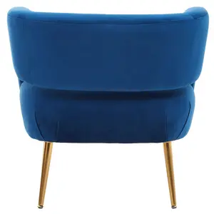 Interiors by Premier Blue Velvet Chair with Gold Finish Metal Legs, Backrest Dining Chair, Easy to Clean Armchair