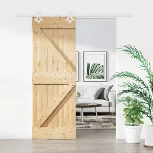 Berkfield Sliding Door with Hardware Set 80x210 cm Solid Wood Pine