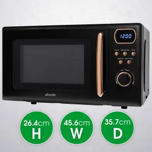 Abode Retro Black Microwave 20L 700W Digital 8 Auto Cook Rose Gold with Defrost Function AMD2004BRG