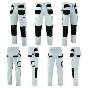 MS9 Men's Work Cargo Trousers Pants Jeans Comes with Multi Functional Pockets T5, White - 38W/34L