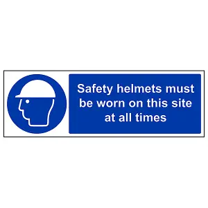 Safety Helmets Worn On Site PPE Sign - Rigid Plastic - 300x100mm (x3)