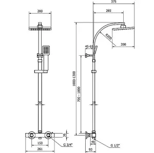 Lunar Matt Black Square Thermostatic Rigid Riser Shower with Diverter