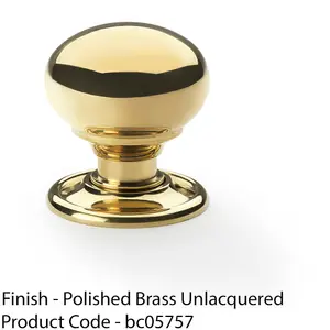 SOLID BRASS Mortice Smooth Mushroom Door Knob - Polished Brass 41mm Diameter