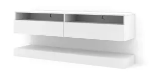 Duo Wall Hung TV Cabinet and Shelf Set in White Matt 1600mm