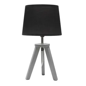 ValueLights Jackson Grey Wood Tripod Table Lamp with Black Shade