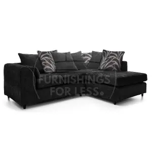 Zina Black Chenille L Shaped 3 to 4 Seater Corner Sofa Scatter Back - Right Hand Facing