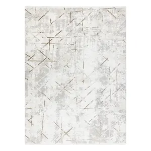 Modern carpet DUKE 51393 cream / gold - Geometric, vintage structured, 180x270 cm