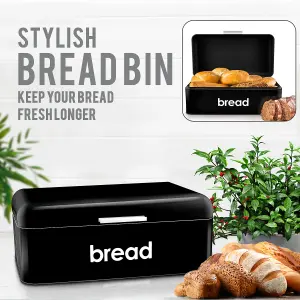 Retro Bread Bin Curved & Rectangle Kitchen Loaf Storage in Black