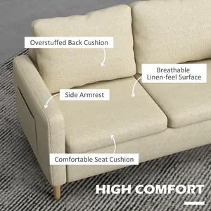 HOMCOM 2 Seater Sofa Modern Fabric Couch with Wood Legs and 2 Pockets Beige